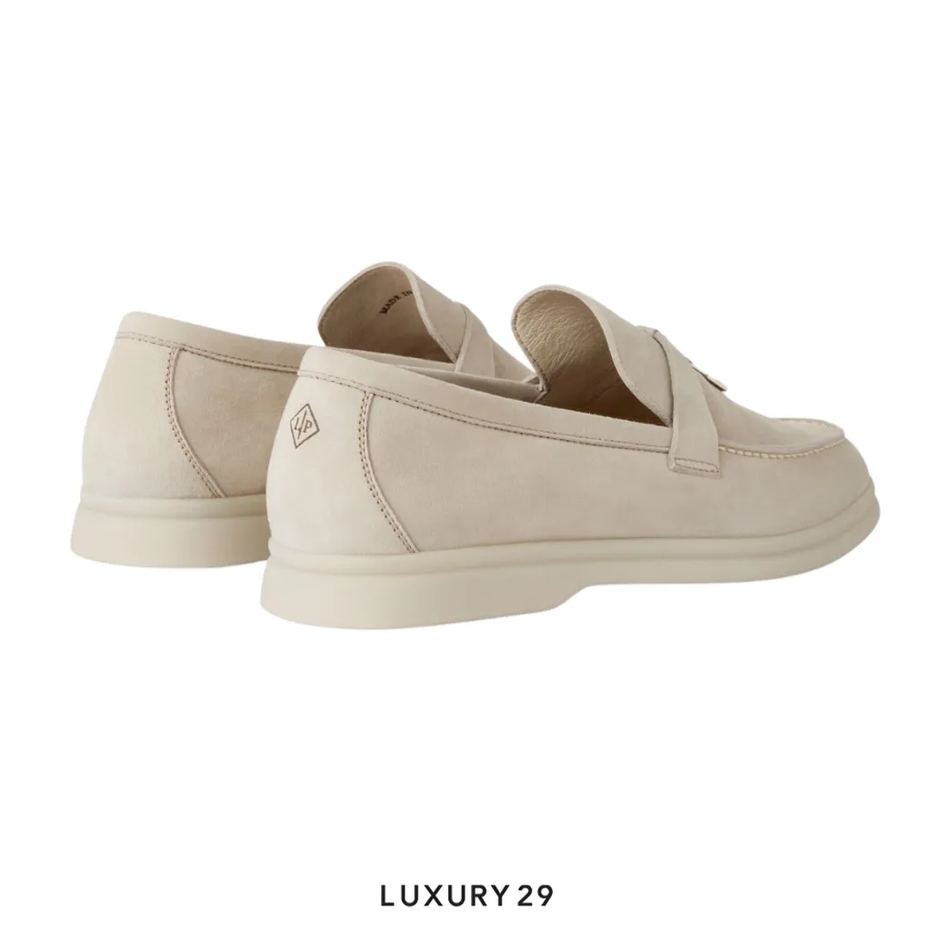 Loro Piana Summer Charms Walk Loafers Suede Pearl Powder(36, Neutrals)