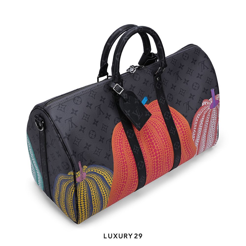 Louis Vuitton LV x YK Keepall 55 Monogram Eclipse Reverse Coated Canvas with Colorful Pumpkin Print(Large, Grey)