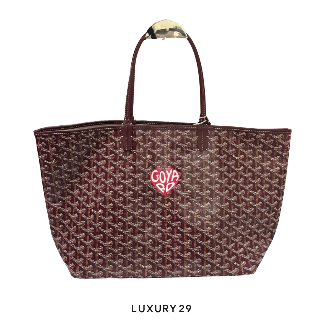 Goyard Saint Louis PM Bag Burgundy Hand-Painted Heart Pink(Small, Red)