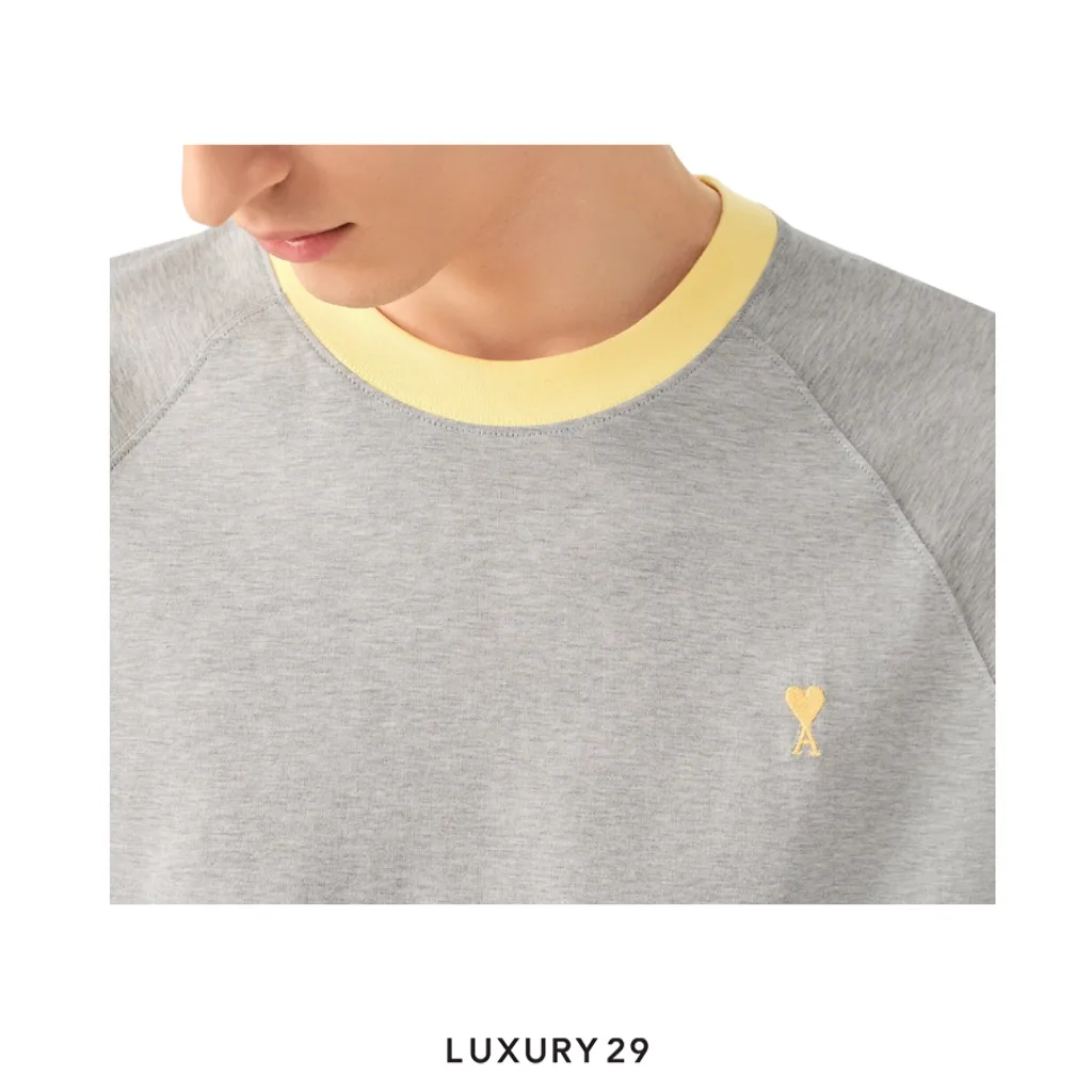 Ami De Coeur Short sleeves T-Shirt in Mercerized Jersey Light Moss Grey/Yellow(S, Grey)