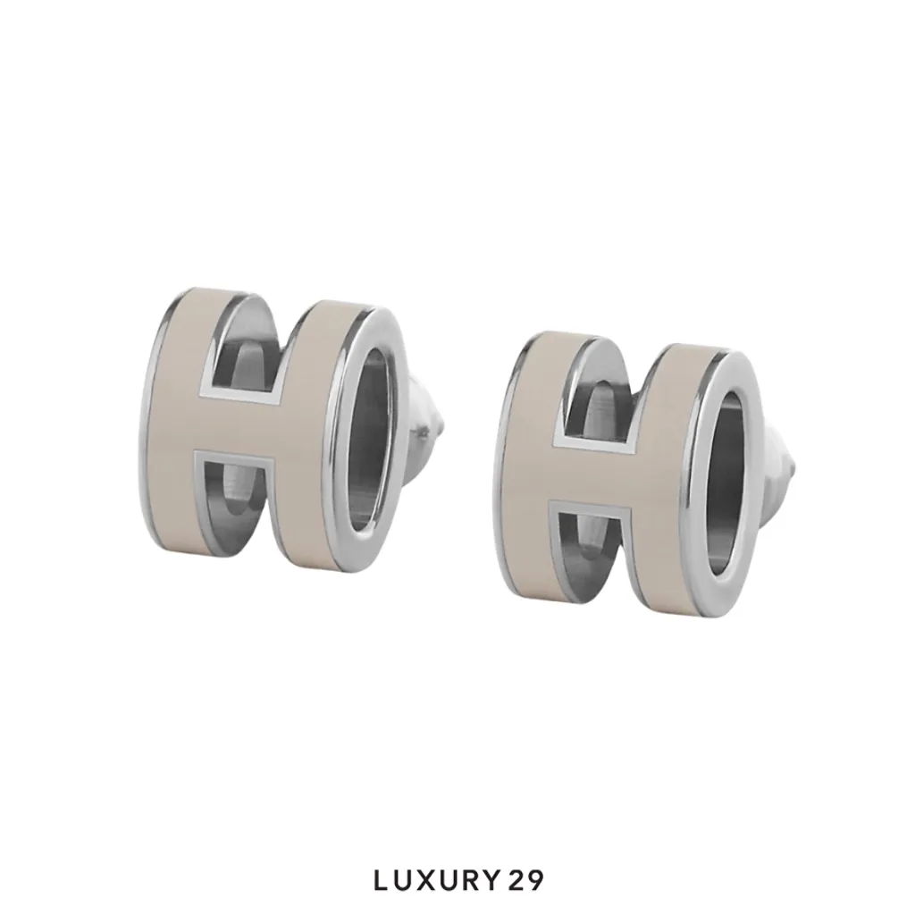 Hermes Mini Pop H Silver earrings Marron Glace(Free Size, Brown)