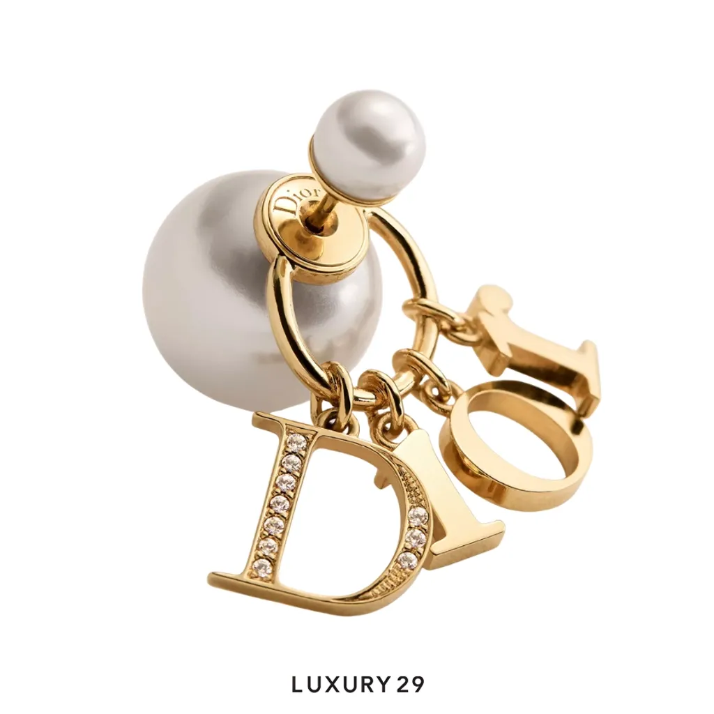 Dior Tribales Earring Gold-plated metal white resin pearls and crystals(Free Size, Gold)