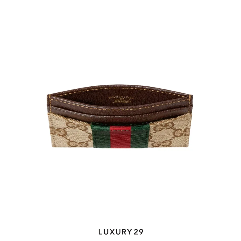 Gucci GG card case with Web(Small, Brown)