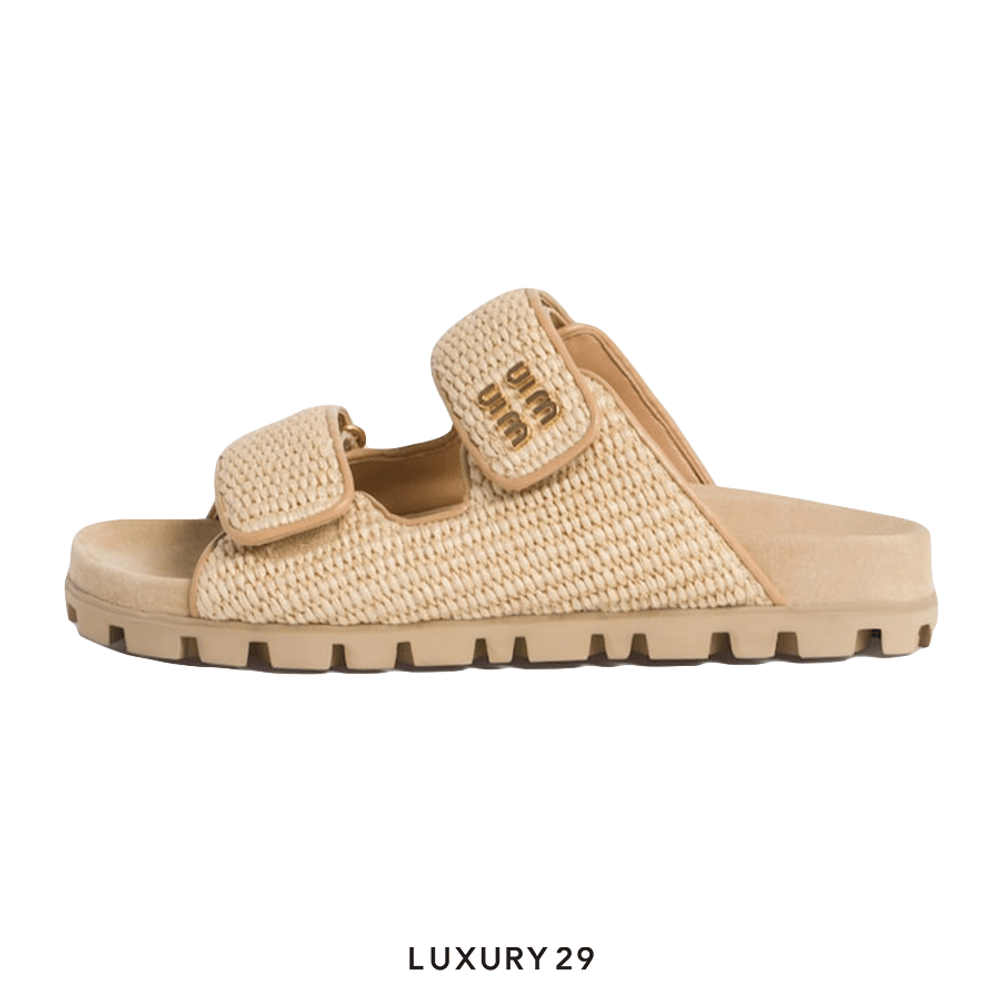 Miu Miu Sporty raffia-effect woven fabric sandals(39, Neutrals)