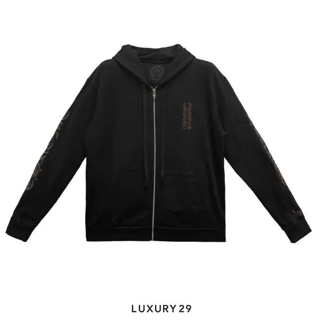 Chrome Hearts Glitter Arm Inside Zipped Hoodie Black/Brown