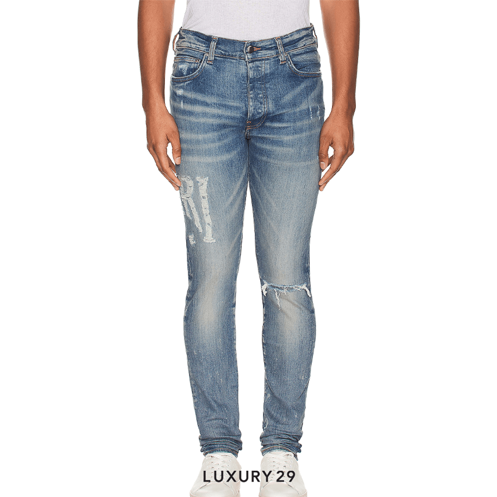 AMIRI DISTRESSED LOGO JEAN CLAY INDIGO(S, Blue)