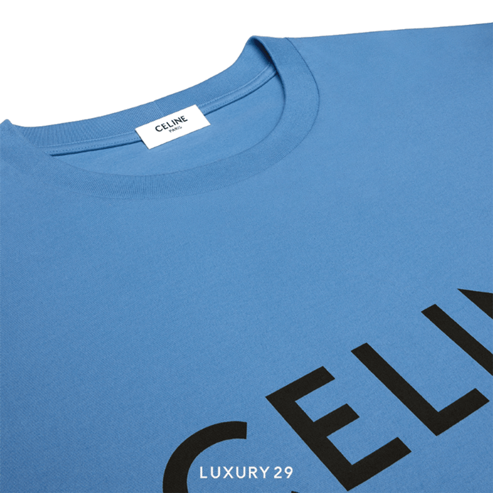CELINE LOOSE T-SHIRT IN COTTON JERSEY DIRTY BLUE/ BLACK(S, Blue)