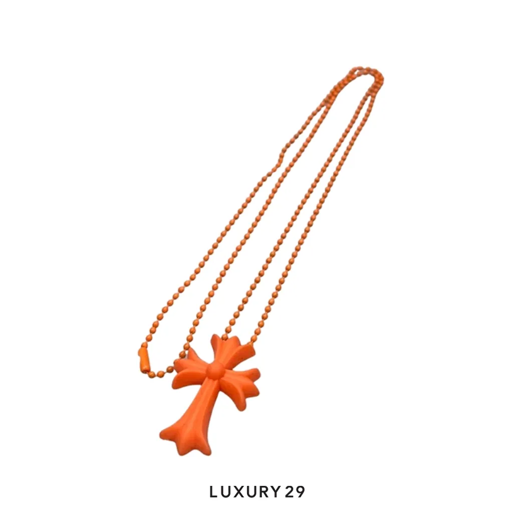 CHROME HEARTS SILICONE CROSS NECKLACE BRIGHT ORANGE(Free Size, Orange)