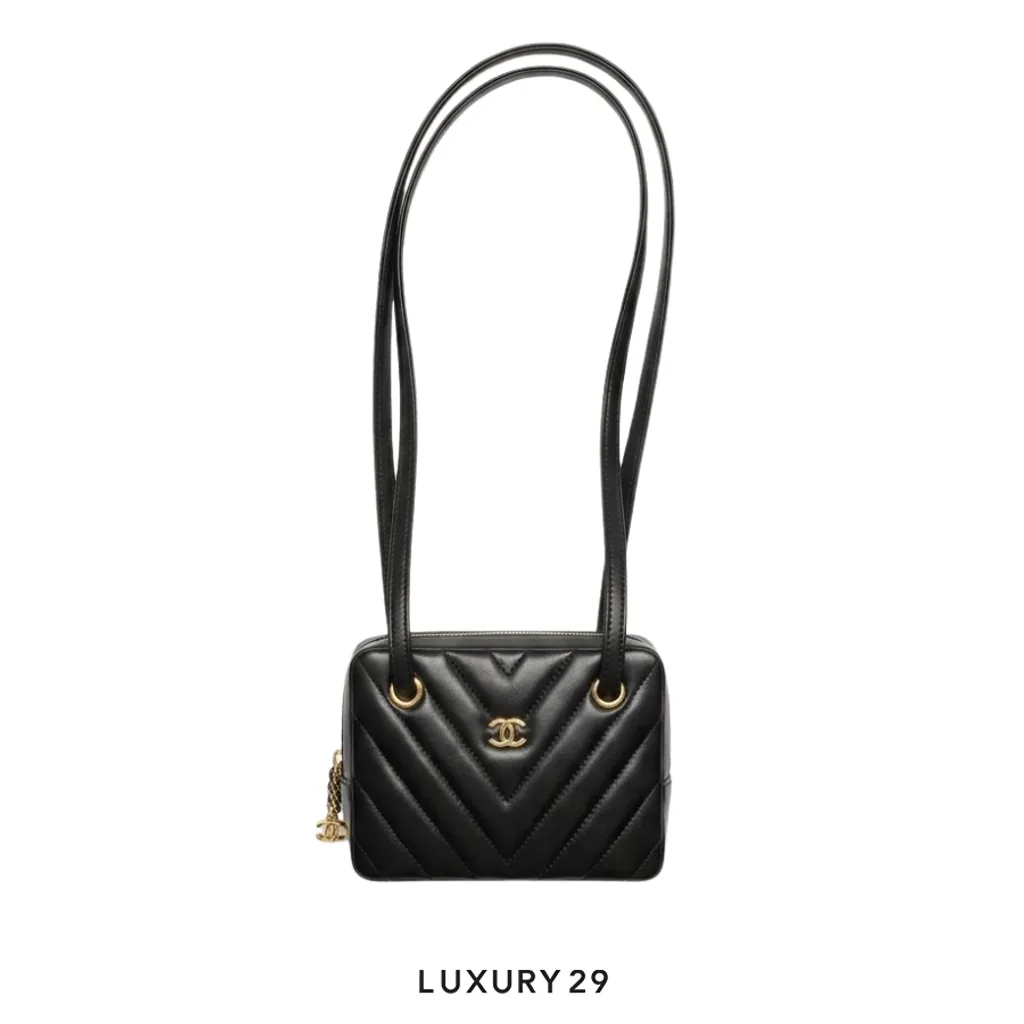 CHANEL Clutch with Leather Strap Lambskin & Gold-Tone Metal Black(Small, Black)