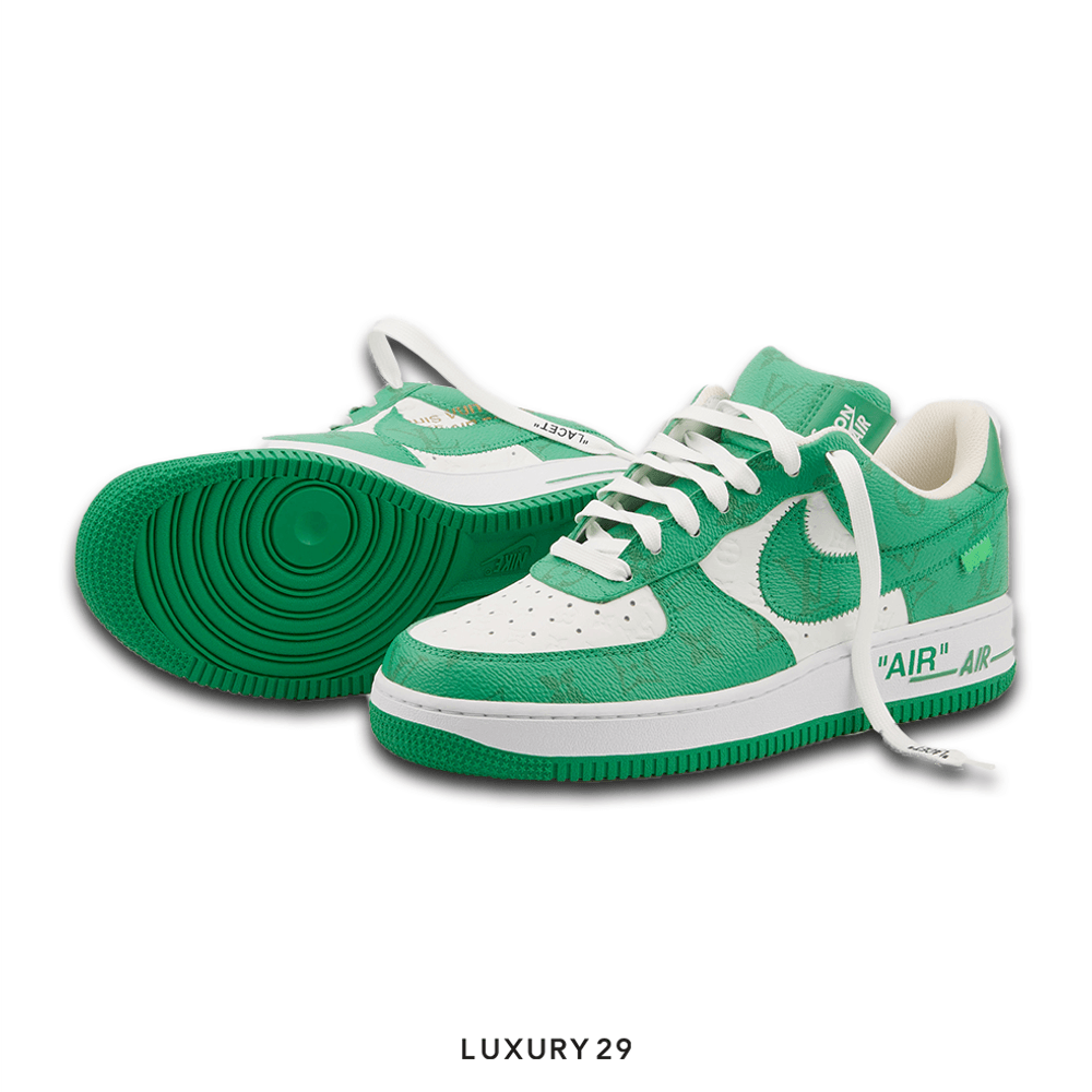 Louis Vuitton LV Nike Air Force 1 Low By Virgil Abloh White Green Royal(M)(40, Green)