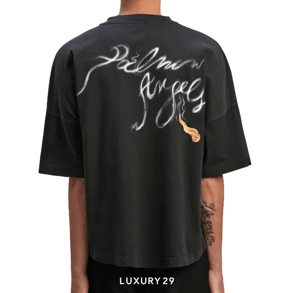 Palm Angels FOGGY PA LOGO OVER T-SHIRT BLACK WHITE