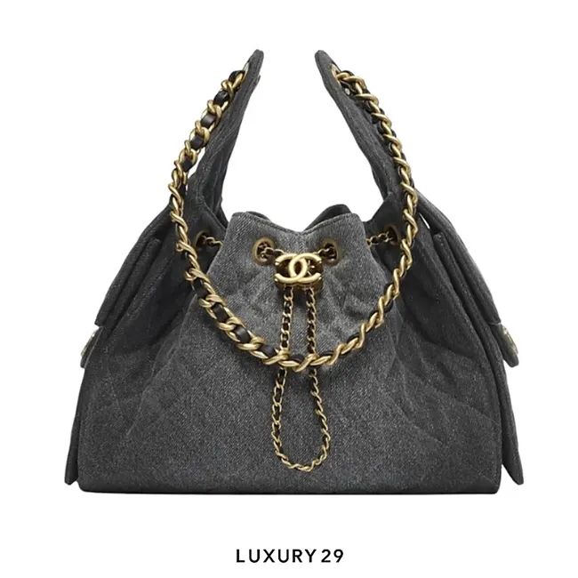CHANEL 25 Small Handbag Denim and Gold Hardware Black