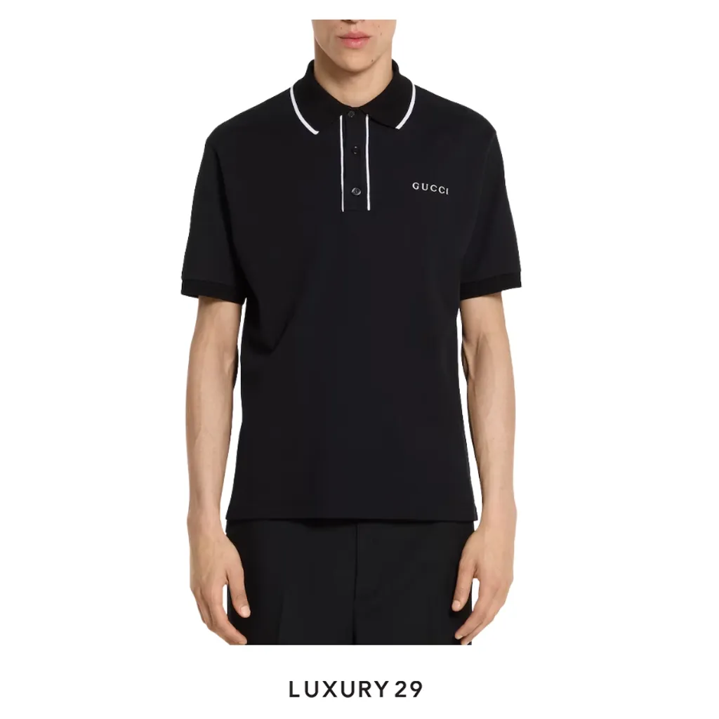Gucci Cotton piquet polo shirt with embroidery Black(M, Black)