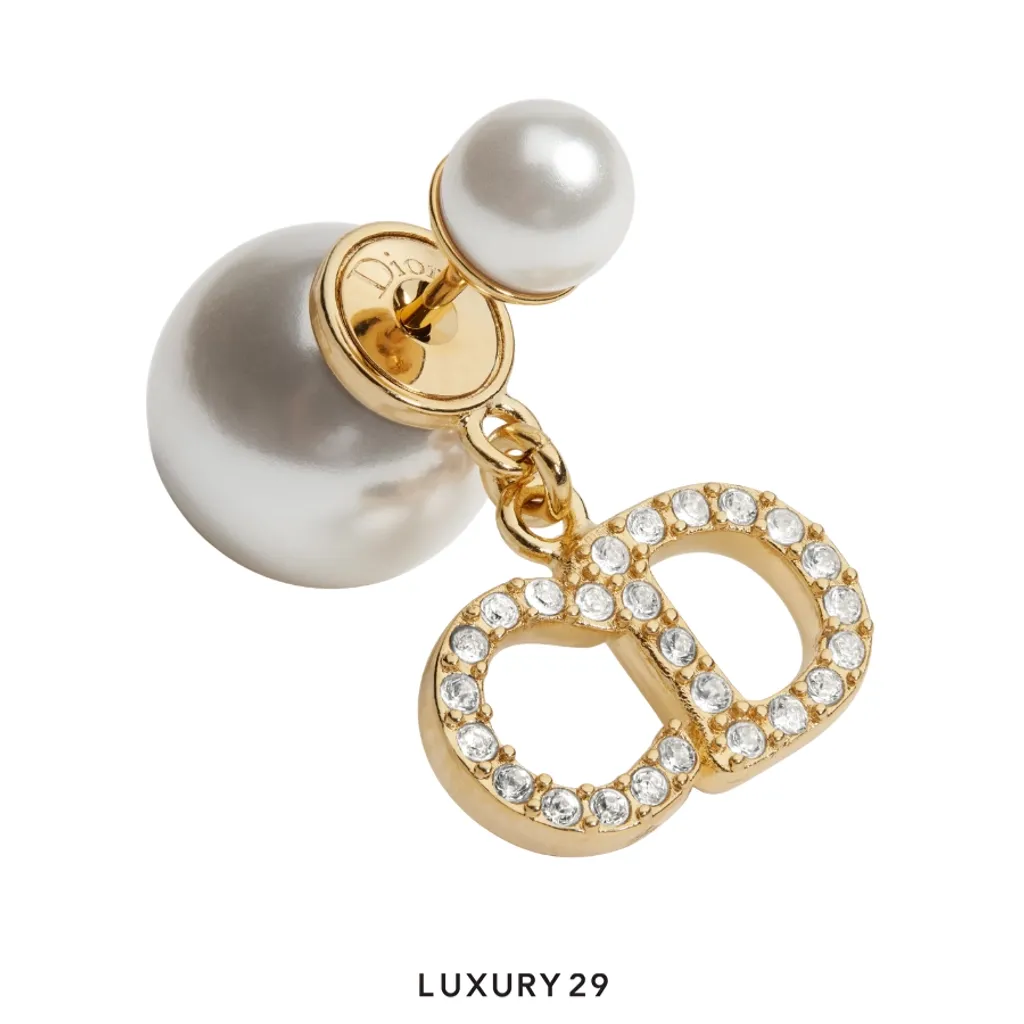 Dior Tribales Earrings Gold White Resin Pearls And Crystals(Free Size, Gold)