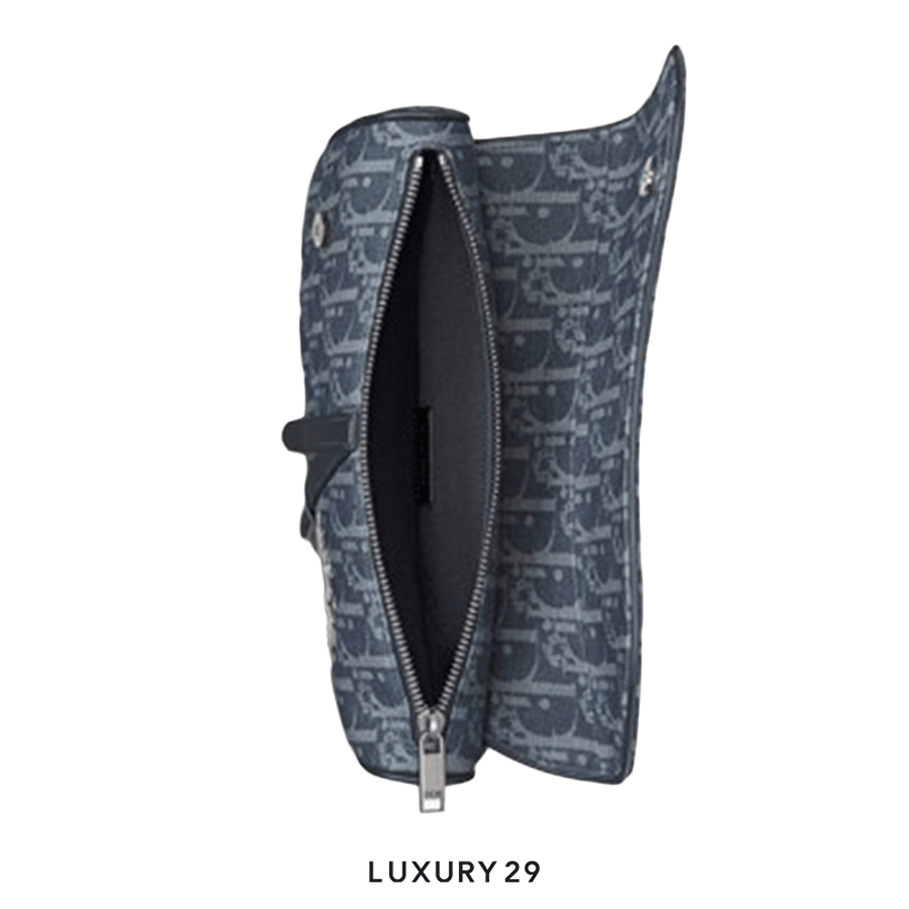 Dior TEARS Saddle Bag Blue Dior Oblique and Peace Sign Dior Tears Denim(Small, Blue)