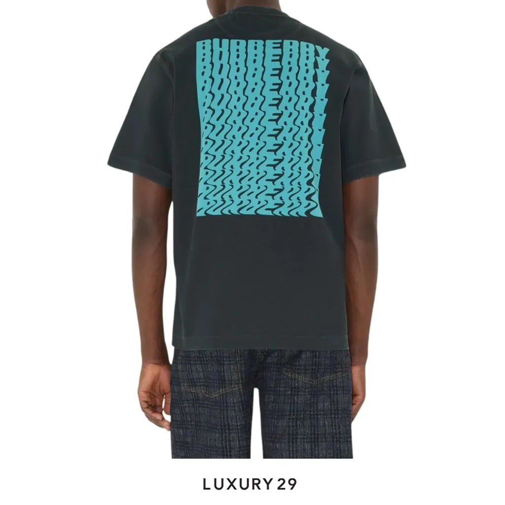Burberry Warped Logo Cotton T-shirt in Atom Blue(S, Black)