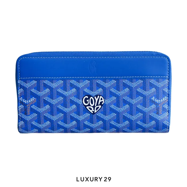Goyard Matignon GM Wallet Sky Blue Hand-Painted Heart Black