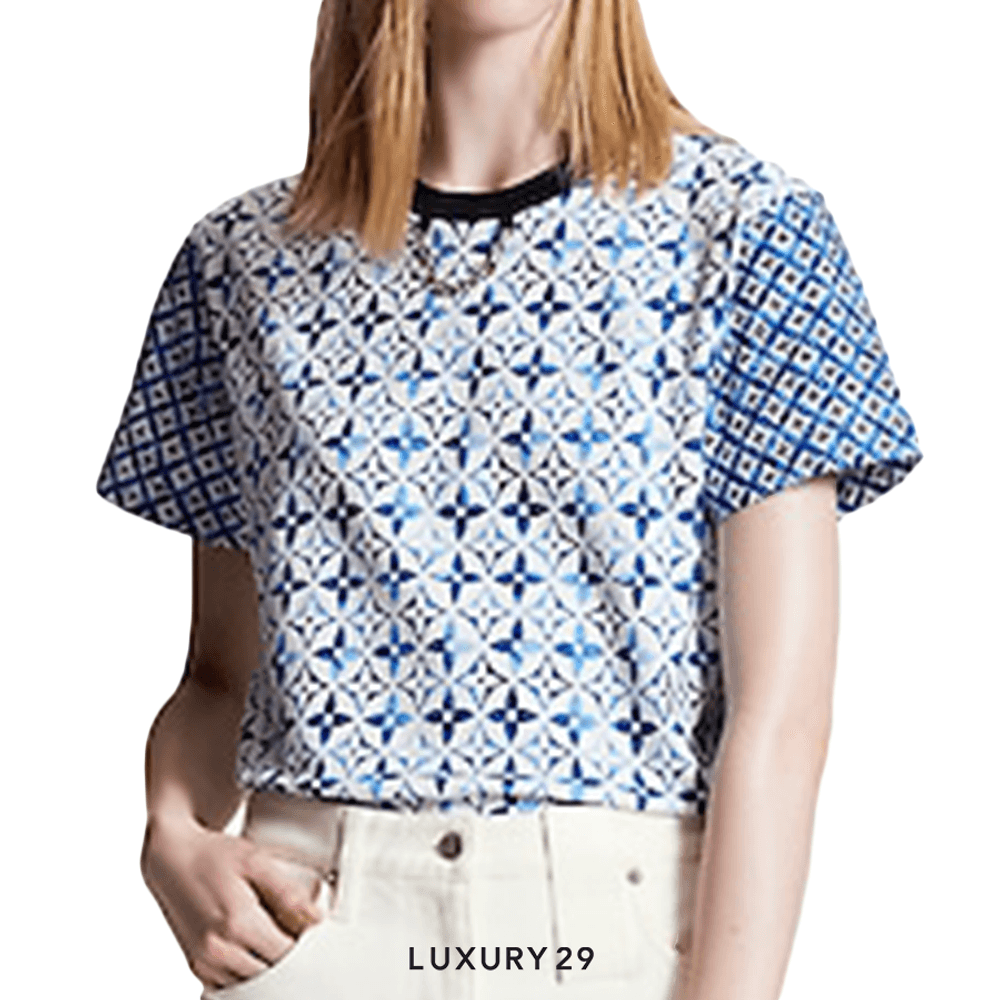 Louis Vuitton LV Monogram Flower Tile T-Shirt White-Blue(XS, Blue)