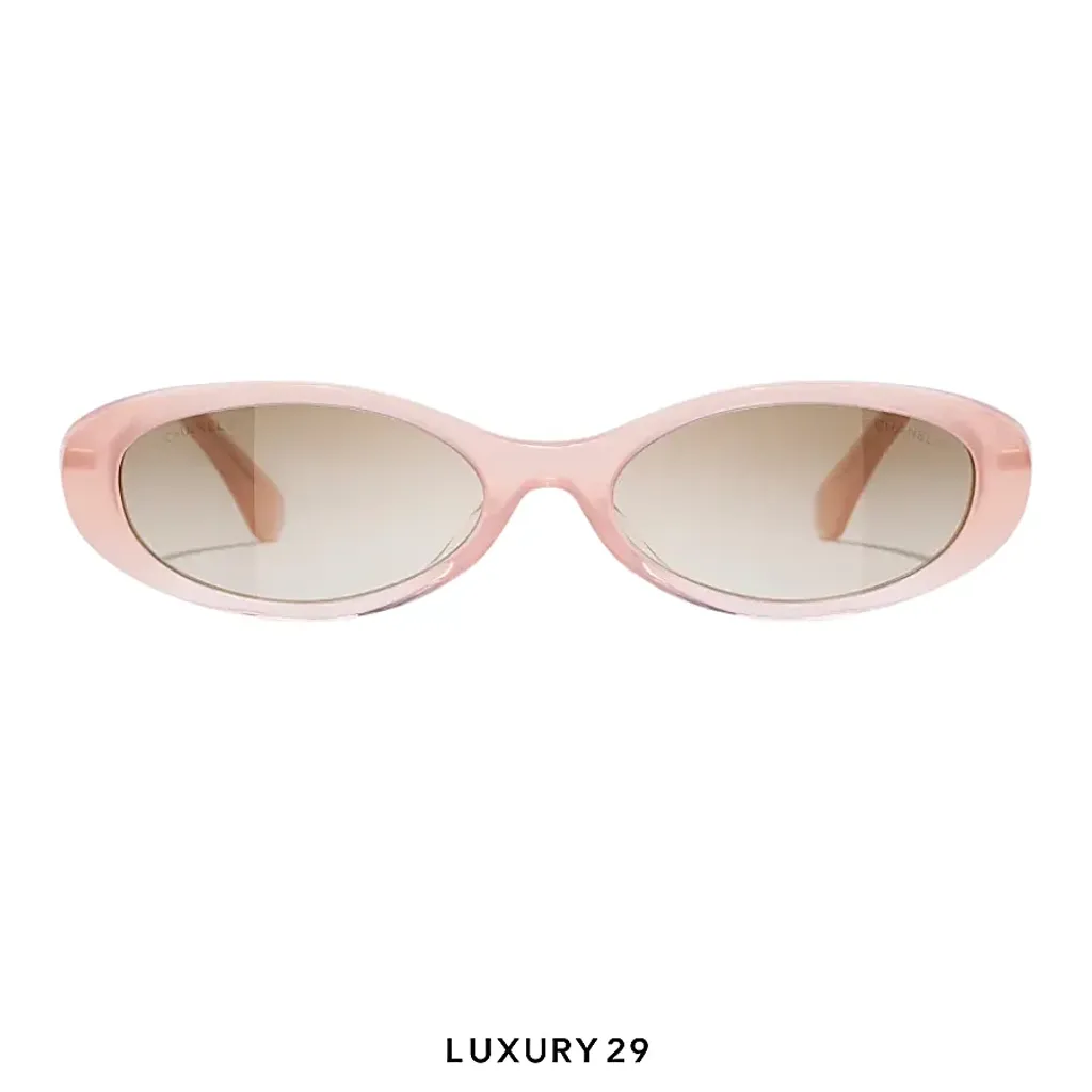 Chanel Oval Sunglasses Acetate & Metal, Pink Lenses: Beige(Free Size, Pink)