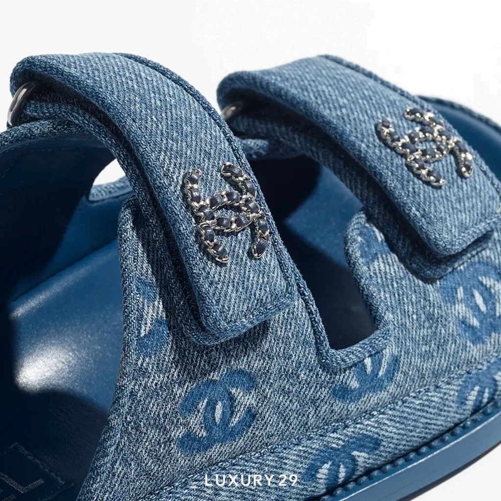 Chanel Open-Toe Shoes Mules Denim Fabric Light Blue(37, Blue)
