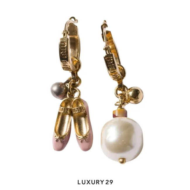 Miu Miu Metal pendant earrings Gold/Purple-pink