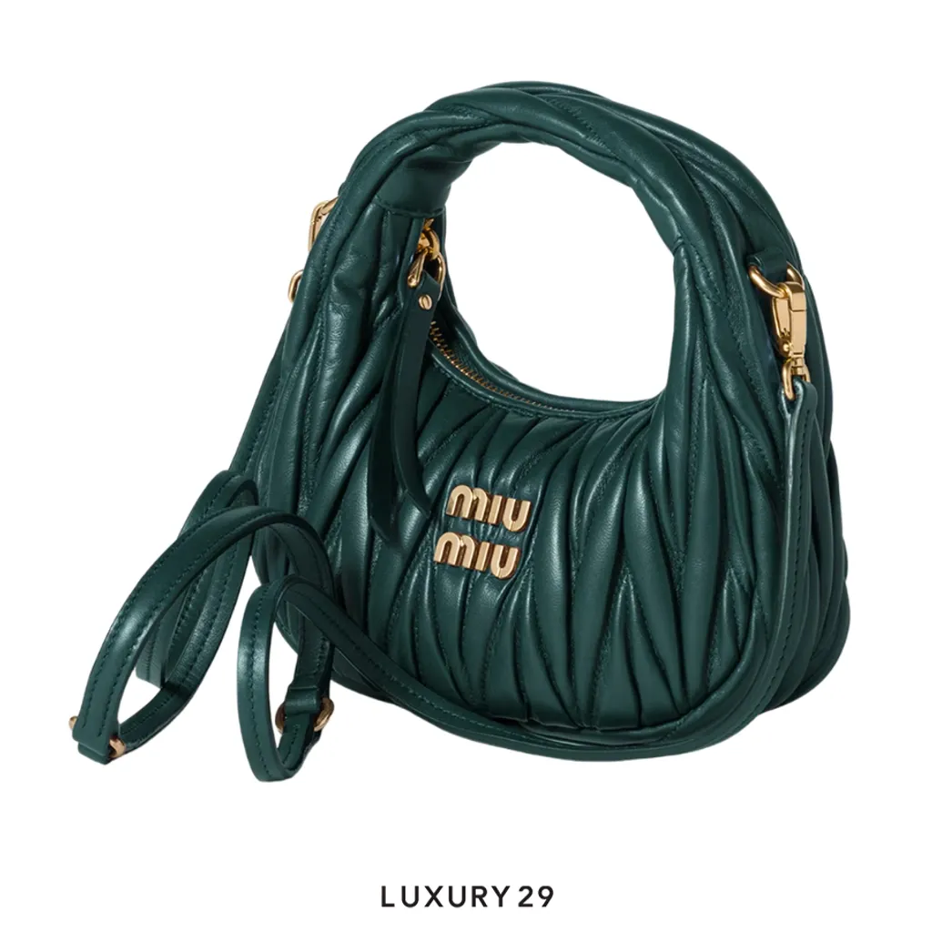 Miu Miu Wander Matelasse Nappa Leather Hobo Bag Emerald Green(Small, Green)