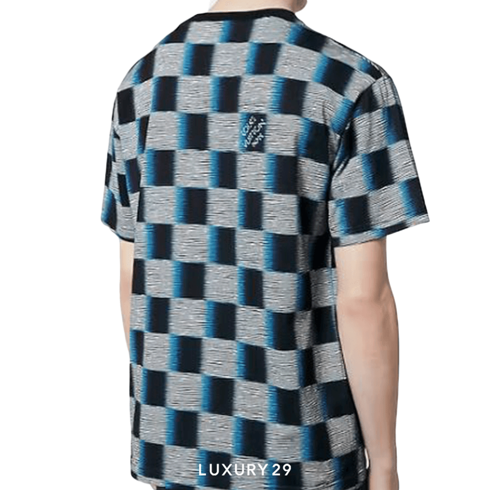 Louis Vuitton LV Damier Short-Sleeved Cotton T-Shirt(M, Blue)