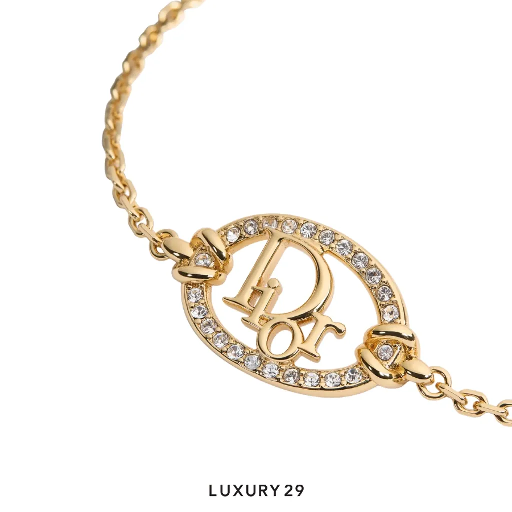 Dior Oblique Bracelet Gold-Finish Metal and Crystals(Free Size, Gold)