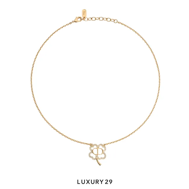Dior CD Shiny Clover Necklace Gold-Finish Metal and Crystals