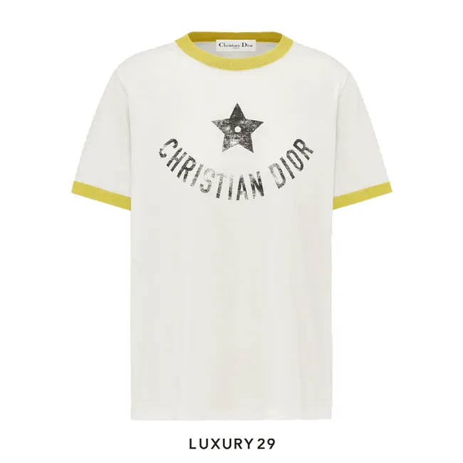Dior Dioriviera T-Shirt Ecru and Lemon Yellow Cotton Jersey