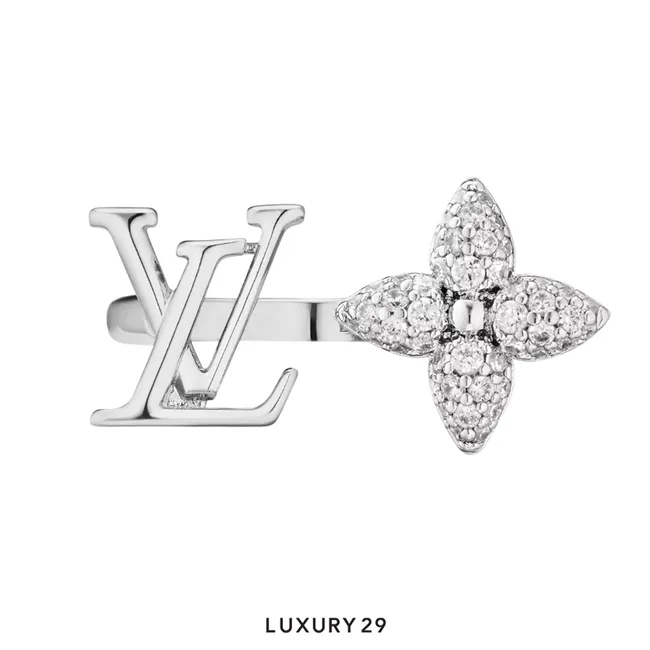 Louis Vuitton Louisette Signature Strass Ring Palladium Size M