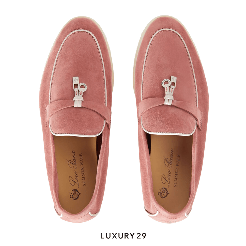 Loro Piana Summer Charms Walk Loafers Suede Goatskin Ancient Blush(37, Pink)