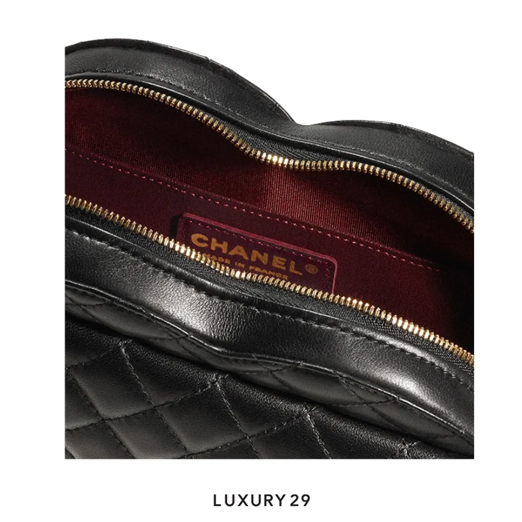 Chanel Heart Bag Lambskin Black Gold Hardware(Medium, Black)