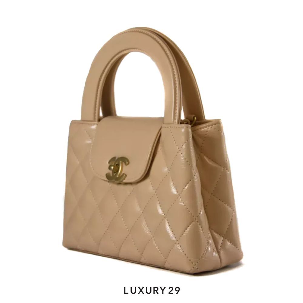 Chanel Mini Shopping Bag In Shiny Aged Calfskin With Gold-Tone Beige(Mini, Neutrals)