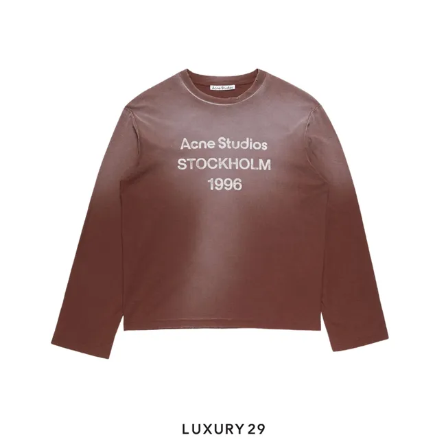 Acne Studios Sprayed 1996 logo t-shirt L/S Cotton Chocolate brown