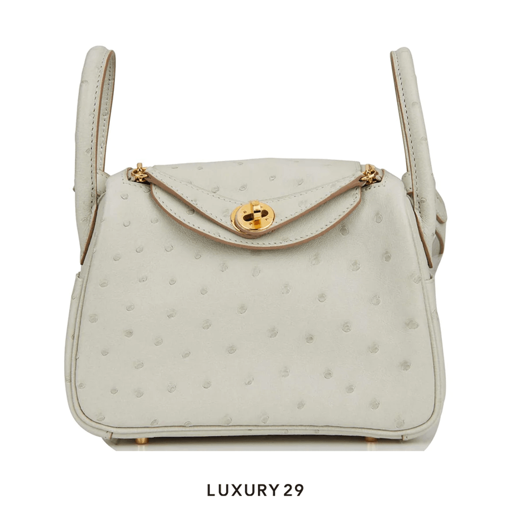 Hermes Lindy 26 Gris Perle Ostrich Gold Hardware / U Stamp(Mini, Grey)