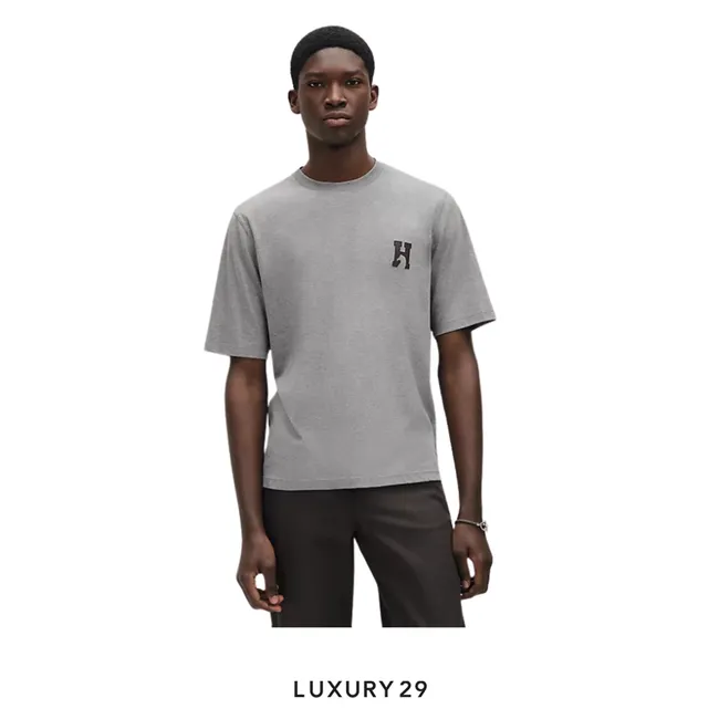 HERMES "H'Cheval" t-shirt with leather detail Gris