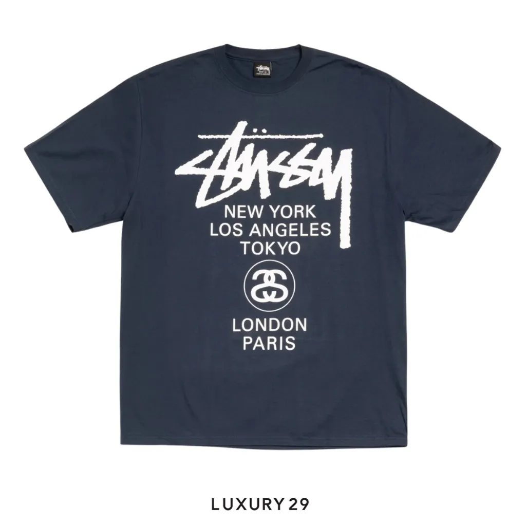 Stussy WORLD TOUR TEE NAVY(M, Blue)