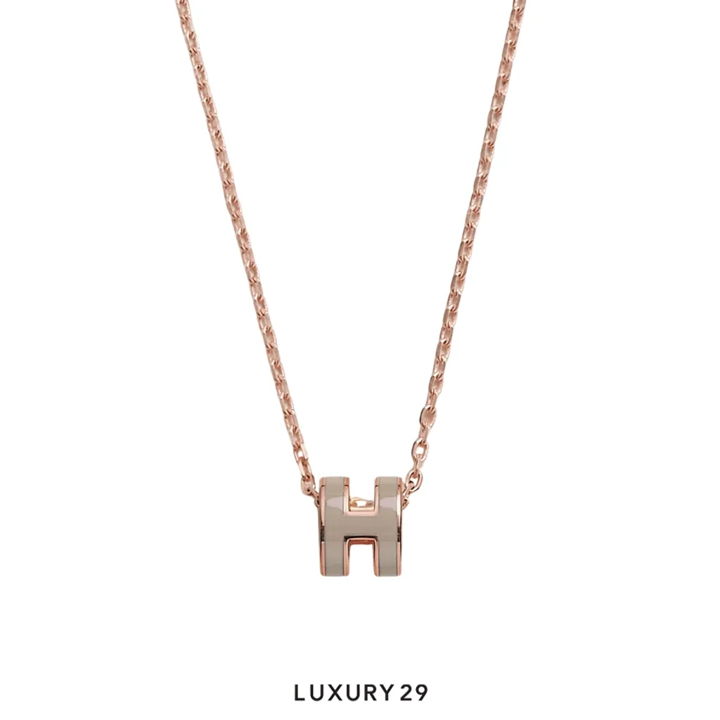 Hermes Mini Pop H Pendant Rose Gold Plated marron glace(Free Size, Neutrals)