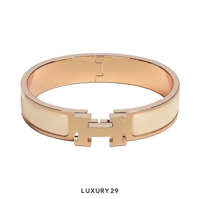 Hermes Clic H Glitter Bracelet Rose gold plated Creme