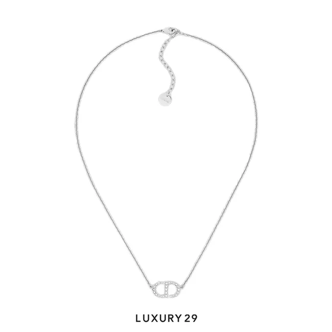 Dior Petit CD Necklace Silver-Finish Metal and White Crystals