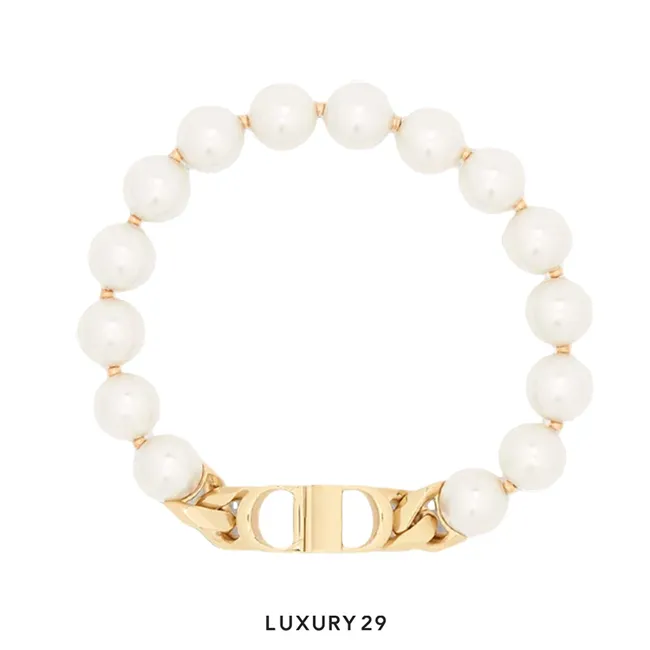 Dior CD Pearls Bracelet White Crystal Pearls and Gold-Finish Brass