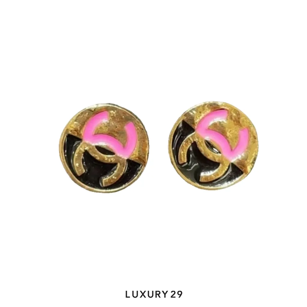 Chanel Gold Pink and Black Round Earrings - 2023 Cruise Collection(Free Size, Pink)