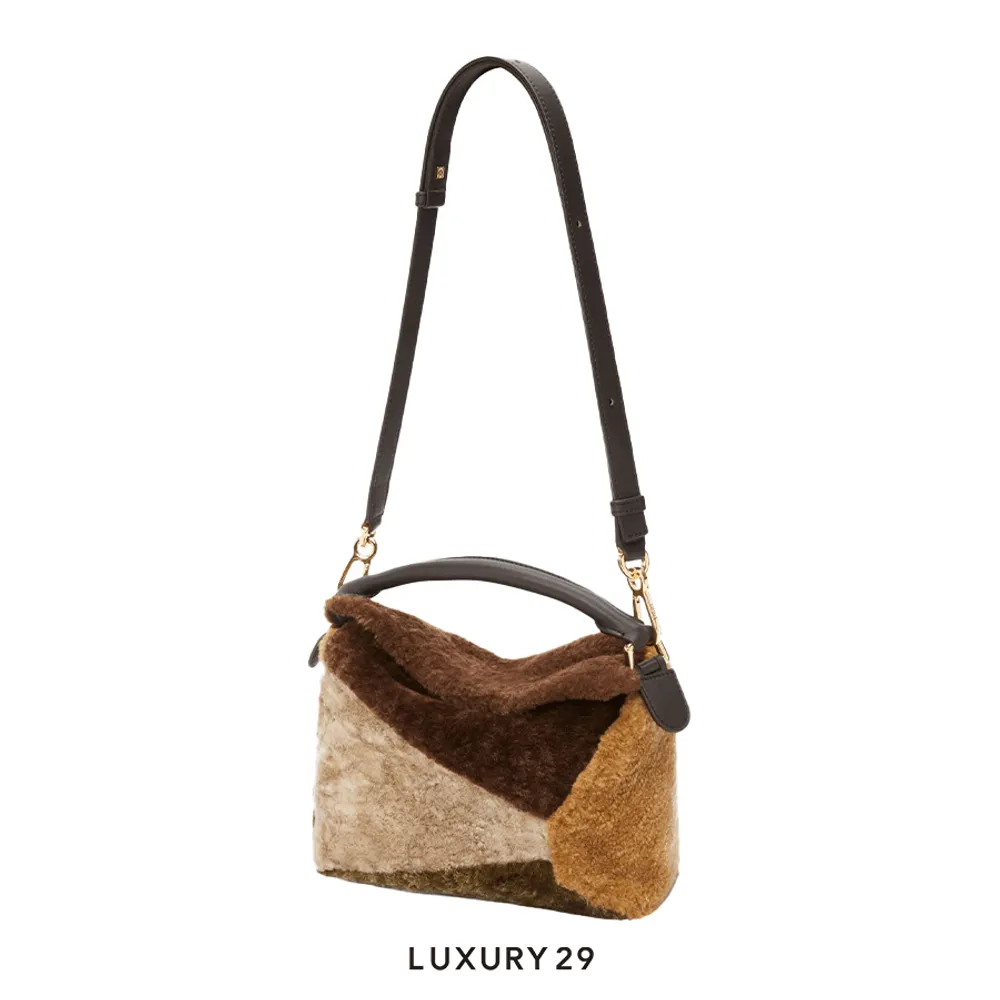 Loewe Small Puzzle Bag in Shearling Multicolor(Small, Brown)