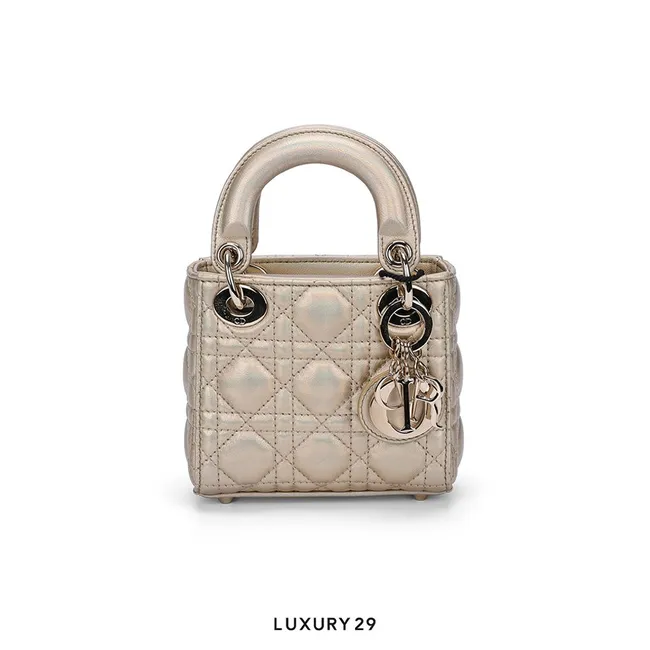 Dior Or Lady Dior Micro Bag Iridescent Metallic Gold-Tone Cannage Lambskin