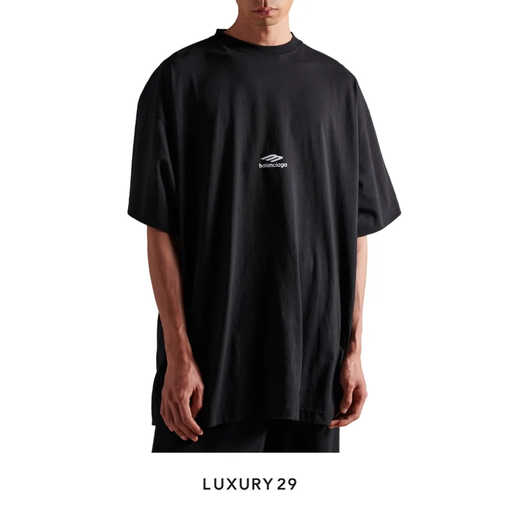 Balenciaga 3b Sports Icon Oversized T-shirt in Washed Black/white(S, Black)