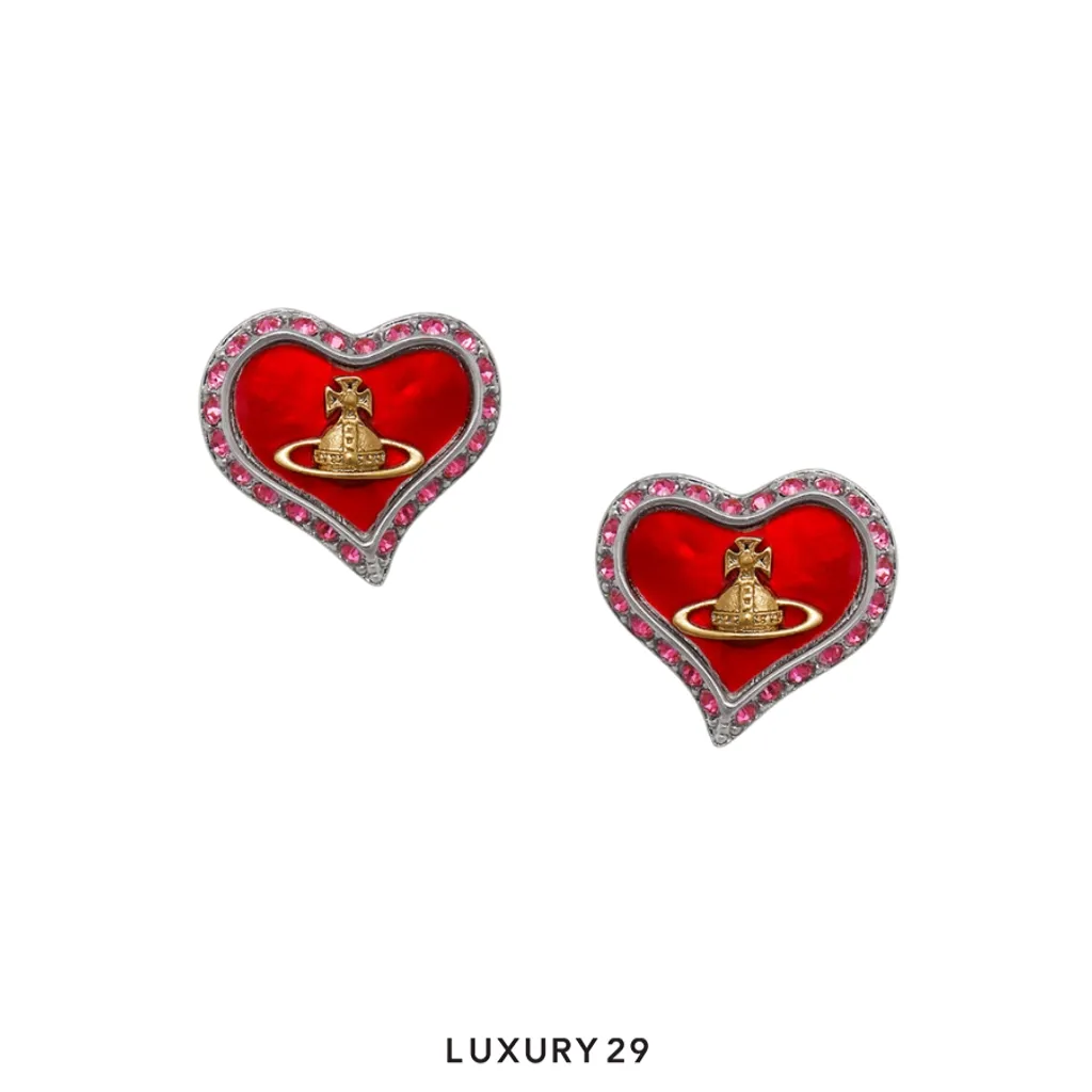 Vivienne Westwood Petra Pendant Earrings Rose Crystal(Free Size, Red)