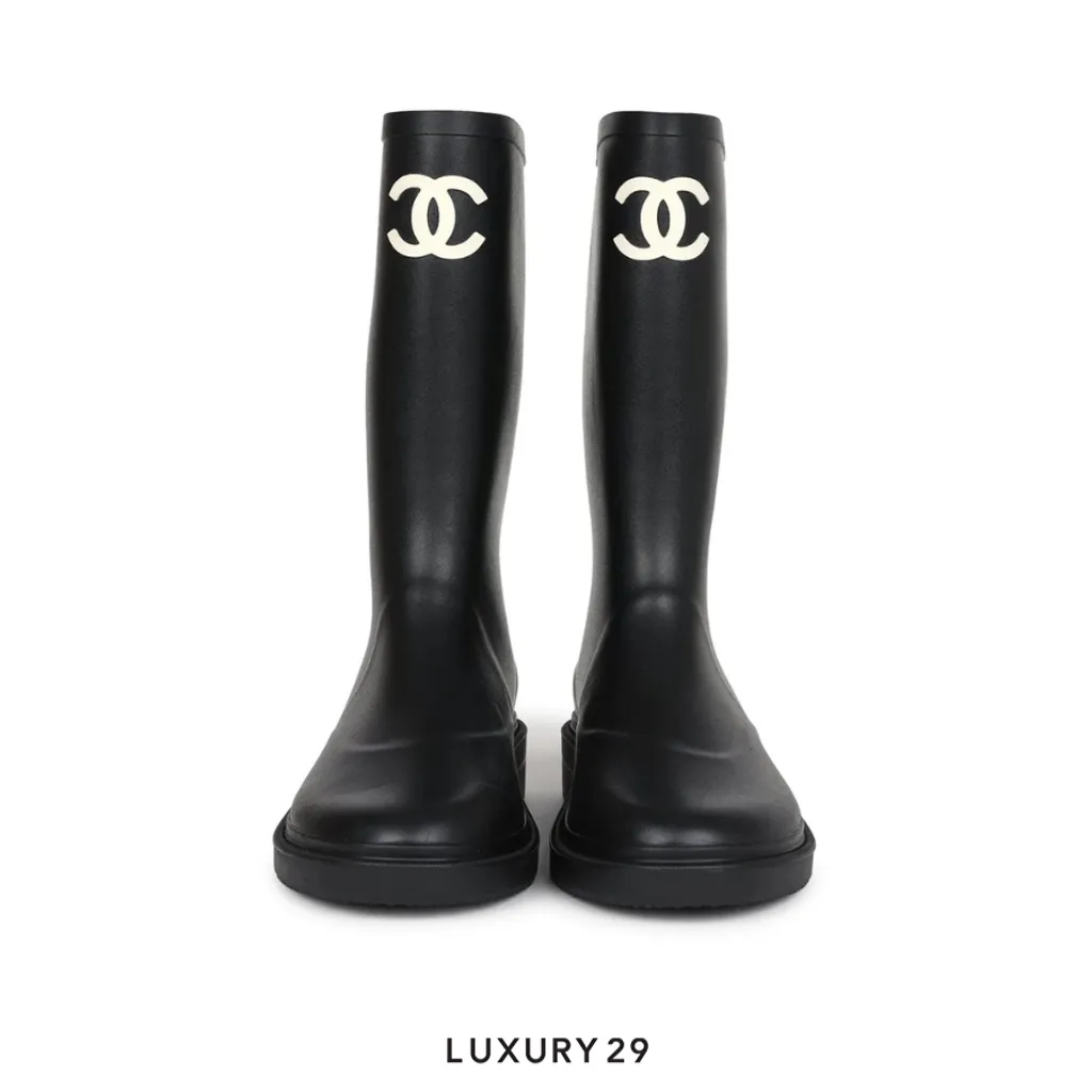 Chanel Black High Caoutchouc CC Boots Black(39, Black)