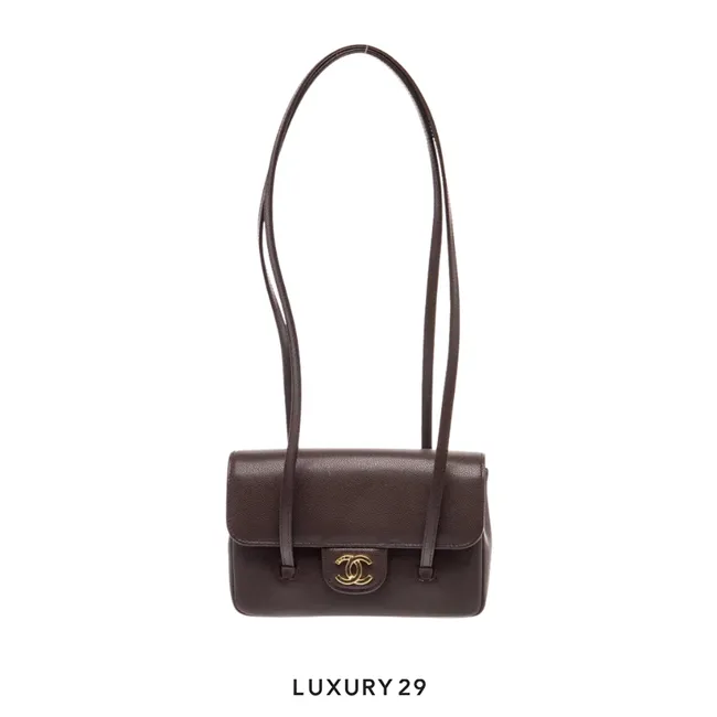 Chanel Mini Preppy Coco Flap Bag Dark Brown Shiny Caviar Brushed Gold Hardware