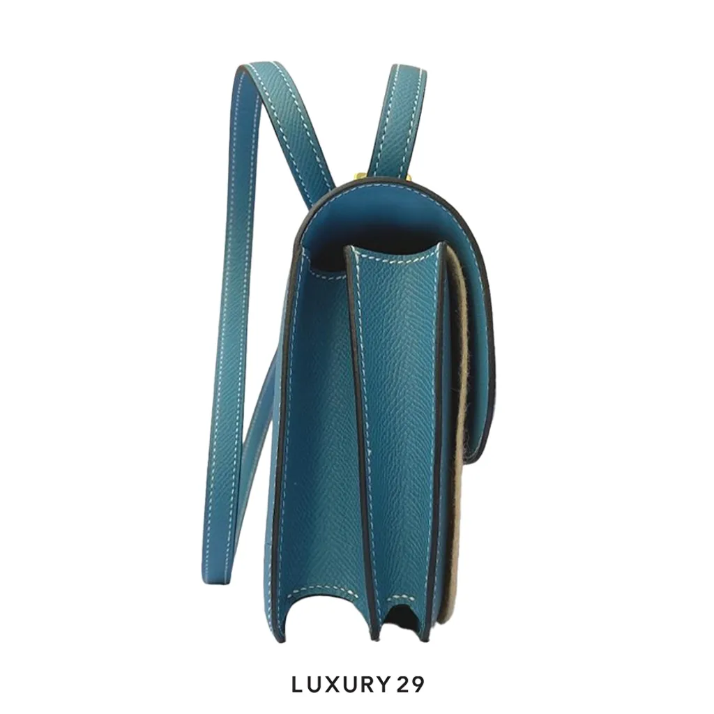 Hermes SAC Constance III Mini Gold Hardware Denim Effrange Blue Clair(Mini, Blue)